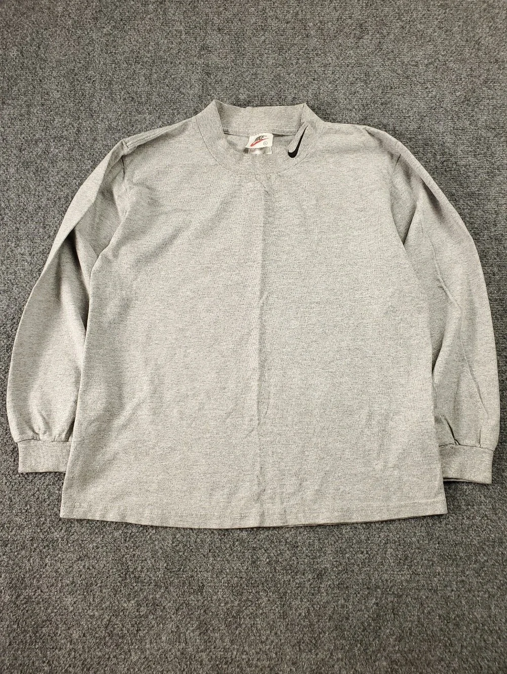 Vintage Nike Swoosh Long Sleeve Shirt Boys L 14 16 Gray Crew Neck Made In USA